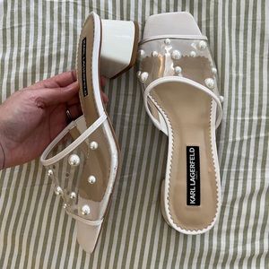Karl Lagerfeld Pearl Block Heel Sandals Sz 8